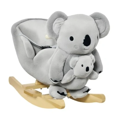 Imagen de HOMCOM Caballito Balancín Infantil en Forma de Koala con Títere para Bebés 18 36 Meses Sonido Cinturón Seguridad y Reposapiés 60x33x50 cm Gris
