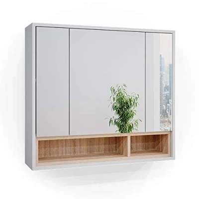 Imagen de Vicco Armario con Espejo para baño Beatrice, Blanco/Sonoma, 80 x 72 cm