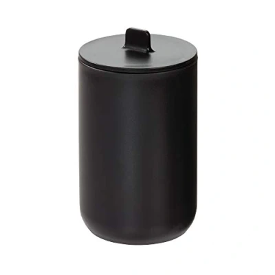 Imagen de iDesign Algodonero con tapa, bote tapa redondo y de plástico para guardar cosméticos maquillaje, accesorios baño bastoncillos discos algodón, negro