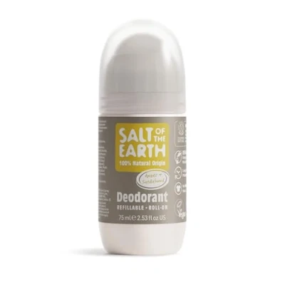 Imagen de Salt of the Earth Natural Deodorant Roll On by Earth, Amber &amp; Sandalwood Refillable, Vegan, Long Lasting Protection, Leaping Bunny Approved, Made in UK 75ml