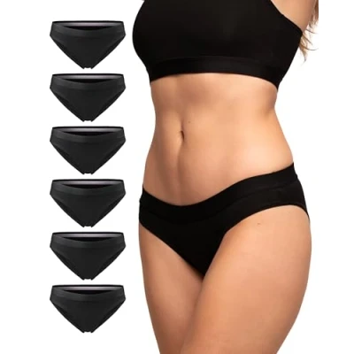 Imagen de DANISH ENDURANCE Braguita de Algodón Orgánico, Ropa Interior Mujer Suave, Negro 6 Pack, M