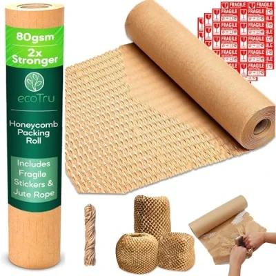 Imagen de ecoTru papel de embalaje panal, alternativa ecológica envoltura burbujas para mudanzas, rollo acolchado (15 pulgadasx131 pies, marrón)