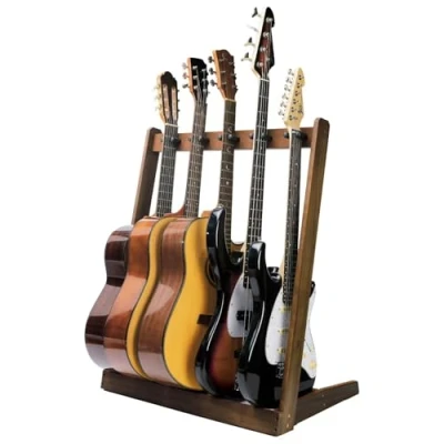Imagen de KingPoint soporte de pie para guitarra múltiple, madera guitarra, varios cabezales, con ranura púas