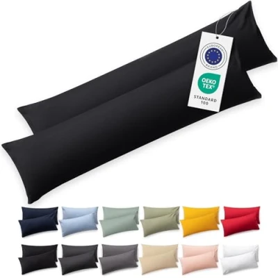 Imagen de Blumtal Funda de Almohada 40x145 cm 100% algodón Negro Juego 2 Fundas in Jersey con Cremallera, cojín Certificado Oeko Tex, para Almohadas y Cojines
