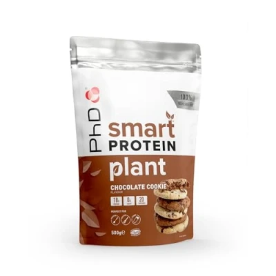 Imagen de PhD Nutrition Smart Protein Plant, Proteína en polvo vegana 500g Galleta de chocolate Batido proteínas con 18g proteínas, Bajo azúcar y calorías, Ideal para hornear