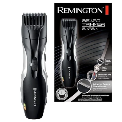 Imagen de Remington Recortadora de Barba Ceramic Beard, Barbero con Cable e Inalámbrico, Cuchillas Cerámica, 9 Ajustes Longitud, Rueda Zoom Ajuste 40 min Autonomía, Indicador Carga, MB320C