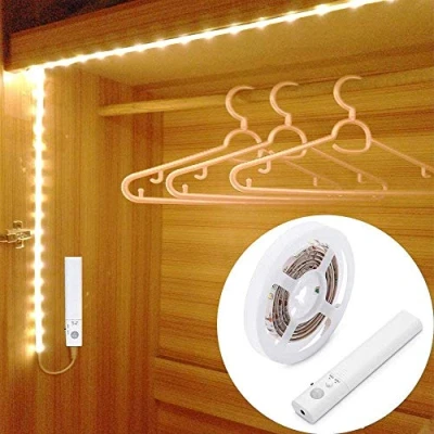 Imagen de OriFiil Luces LED con Sensor de Movimiento, 2M Tira Pilas, Luz Armario, 3000K Blanco Cálido Nocturna para Debajo Cama, Habitacion, Pasillo Baño, Cocina, Escaleras