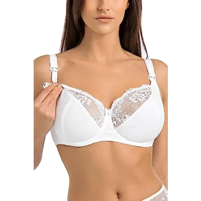 Imagen de Teyli Sujetador Lactancia Hecho de Algodón Maternidad para Mujer con Aros y Tirantes Ajustables Ropa Premama Embarazada un Delicado Acabado Encaje Blanco 80F