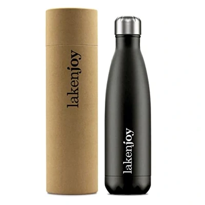Imagen de LAKEN Botella de Agua Térmica Acero Inoxidable (500 ml, Negro) Cantimplora Termo con Doble Aislamiento para Fría o Caliente/Adultos y Niños