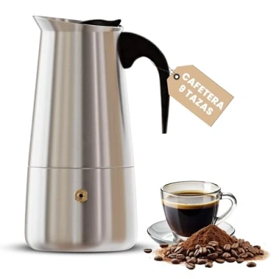 Imagen de galvxn. Cafetera Italiana para Inducción y Molinillo de Café (cafetera 9 tazas)