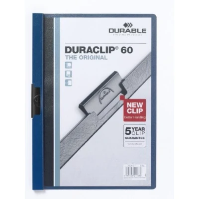 Imagen de Durable 223807 Carpeta con pinzas Duraclip (original 60, lámina dura, hasta 60 hojas A4, bolsa de 5 piezas) azul oscuro