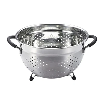 Imagen de MasterPro Foodies Escurridor de Cocina con Asas y Patas Silicona Diámetro 24 cm Fabricado en Acero Inoxidable Muy Resistente Fácil Limpiar Colador Rápido Drenaje