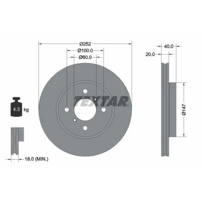 Imagen de TEXTAR PRO 92292903 Disco de freno 252 20 04/06 100 ventilación interna revestido sin perno sujeción rueda, buje rueda SUZUKI: SWIFT 3