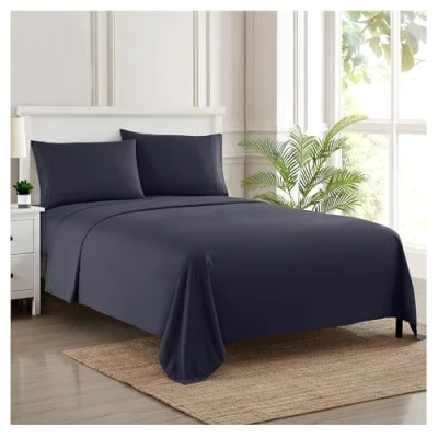 Imagen de Sweet Home Collection 1800 Hilos, Microfibra cepillada Suave de Calidad egipcia Juego Ropa Cama Lujo encimera, sábana Bajera, 2 Fundas Almohada, Encuentra Doble, Azul Marino, Rey