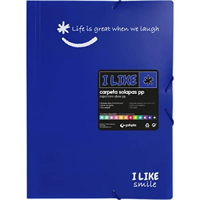 Imagen de Grafoplás 4800830. Carpeta con 3 Solapas de Polipropileno Gomas, Tamaño Folio, Color Azul, Like