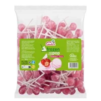 Imagen de Caramelos Cerdán Caramelo con Palo Sabor Yogur de Fresa Frozen Pop Duro Sin Gluten ni Alérgenos Bolsa 100 Unidades Ideal para Fiestas, Eventos y Cumpleaños