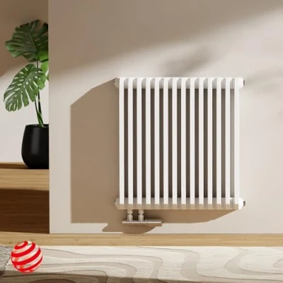 Imagen de EMKE Radiador con forma de D, 600 x 594 mm, diseño horizontal, doble capa, conector lateral, color blanco, 969 W