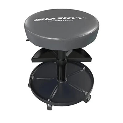 Imagen de Haskyy Asiento de la mecánica con el Almacenamiento Gris I Taburete Neumático ø38, 5 cm 2 estantes 390 520mm