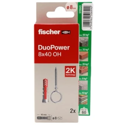Imagen de fischer Duopower 8x40 Con Hembrilla Cerrada 2U, Tacos para pared multimaterial, sirven Colgar Bicicletas, Cuadros, Armarios, Soportes de Televisión, Estanterías, Muebles.