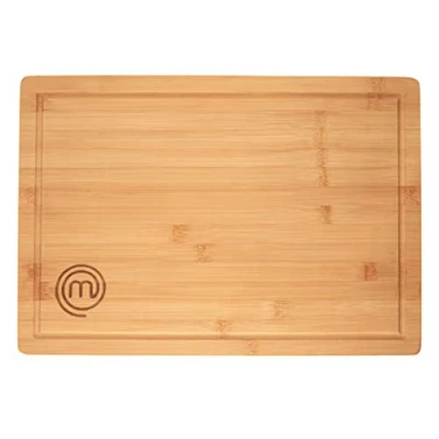 Imagen de MasterChef Tabla de Cortar Cocina, Madera Corte en Bambu para Carne, Verduras, Quesos, Embutidos y mas, Grande Gruesa (39cm x 27cm 3cm) con Ranura Jugos, Alimentos Seguros