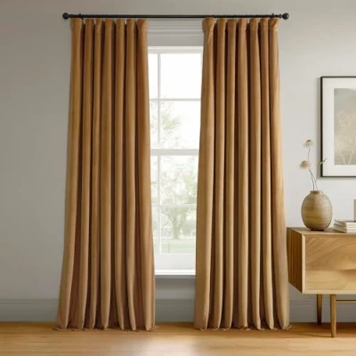 Imagen de HPD Half Price Drapes VPCH P Cortinas Opacas de Terciopelo para Dormitorio 50 x 120 Pulgadas (1 Panel), 140805 120, Oro ámbar, Mezcla poliéster, in