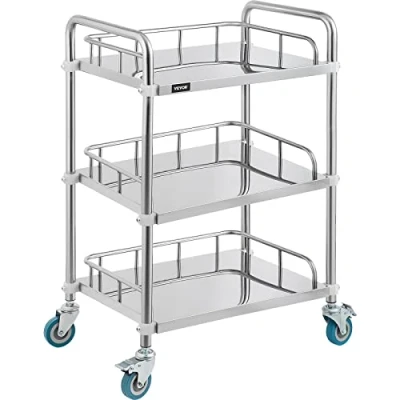 Imagen de VEVOR Carrito de Servicio 3 Niveles con 4 Ruedas, Almacenamiento Acero Inoxidable, Equipo Laboratorio, Carro Grande Auxiliar Multiuso estantes