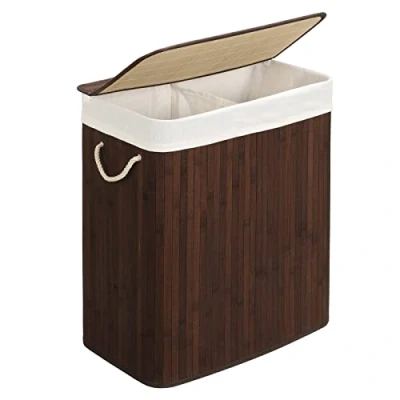 Imagen de SONGMICS Cesto Ropa Sucia, 100 L, Cesta Colada 2 Clasificaciones, con Tapa, Bambú, Asas, Plegable, Bolsa Interior Extraíble y Lavable a Máquina, para Lavandería, Dormitorio, Marrón LCB72Z