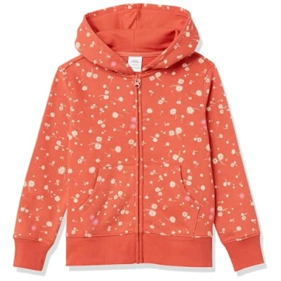 Imagen de Amazon Essentials Sudadera de Forro Polar con Capucha y Cremallera Niña, Naranja Floral, 9 años