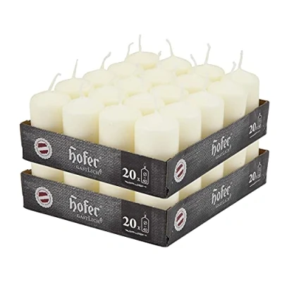 Imagen de Hofer Velas Pilar Paquete de 40 piezas 7 horas tiempo combustión Marfil 4 cm x Cera sin perfume, goteo, larga duración, calidad la UE
