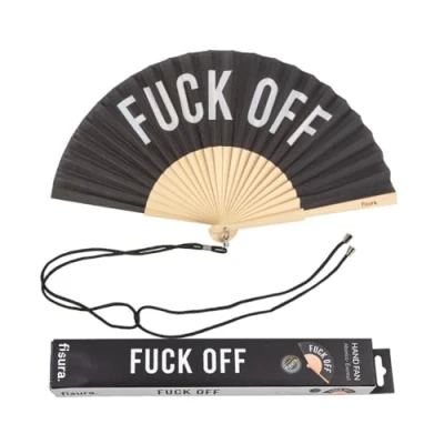 Imagen de Fisura Abanico original con mensaje “f*ck off. de madera moderno y gracioso. negro. cuelga abanico. 42,5 x 23 cm.