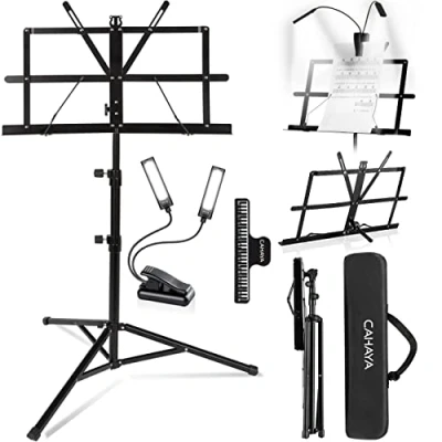 Imagen de CAHAYA 3 EN 1 Soporte para Partituras Plegable &amp; Atril con Luz de libro Escritorio Libros Portátil Altura Ajustable 70 138cm CY0204