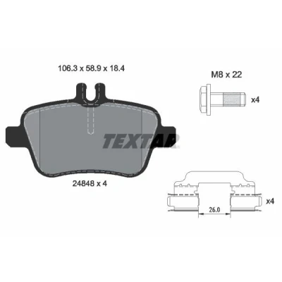 Imagen de TEXTAR 2484805 Juego de pastillas freno con contacto avisador desgaste tornillos pinza accesorios MERCEDES BENZ: Clase A