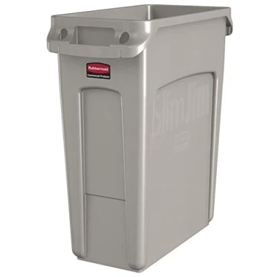 Imagen de Rubbermaid Commercial Products Slim Jim con ranuras de ventilación cubo basura recipiente residuos, 60 L, beige, 1