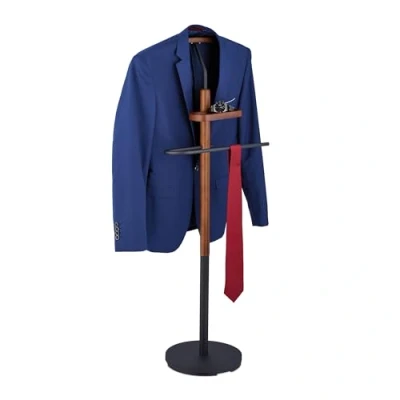 Imagen de Relaxdays Galán de Noche con Balda para Joyas, Camisa y Pantalón, 116x47x28 cm, MDF Acero, Mozo Perchero, Negro/Marrón