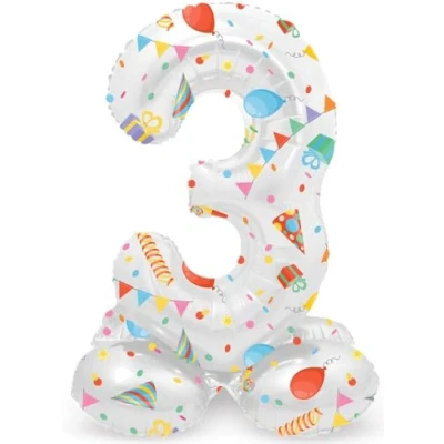Imagen de Folat 64763 Globo de Aluminio Número Figura 3 Joyful Party Multicolor 41 cm decoración globos para cumpleaños, aniversario (no se necesita helio)