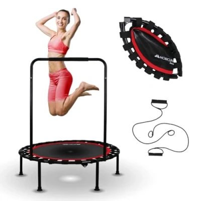 Imagen de Mobiclinic® Fitness, Trampolín Redondo, Plegable, 2 Bandas de Resistencia, Agarre Regulable, Capacidad 150 kg, 101 cm, Interior y Exterior, Fácil instalación, Kangumobi
