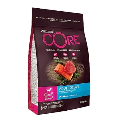 Imagen de Wellness CORE Small Breed Ocean, salmón y atún, 5 kg, Comida Seca para Perros Adultos de Razas pequeñas, sin azúcar añadido, Cereales, con Alto Contenido Carne