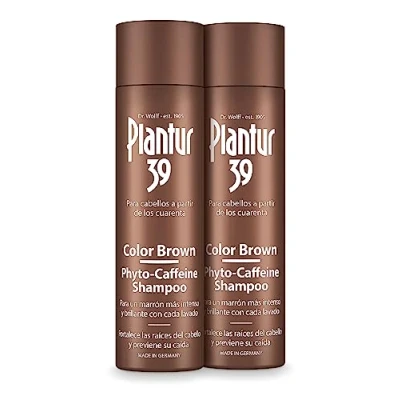 Imagen de Plantur 39 Colour Phyto Caffeine Shampoo I Champú Anticaida Mujer 2x250 ml Oculta Raíces del Pelo y Reduce la Caida Cabello