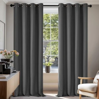 Imagen de Deconovo Cortinas Dormitorio, Opacas, Termicas Aislantes Frio y Calor, para Salon 2 Piezas 140x290cm Gris Oscuro