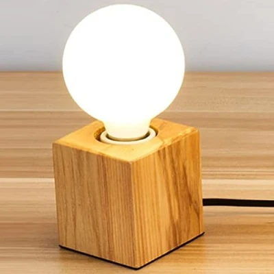 Imagen de Mengjay Lampara de Mesa Moderna E27 Escritorio Madera Noche cubo Para Hogar/Dormitorio/Sala Estar Enchufe La Ue Base