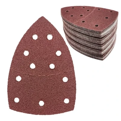 Imagen de 50 unidades de papel lija triangular, 11 agujeros, 40 granos, con para lijadora 155 x 108 mm