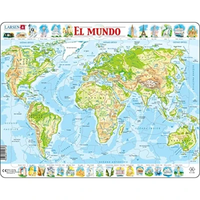 Imagen de Larsen K4 El Mapa físico del Mundo, edición en Español, Puzzle de Marco con 80 Piezas