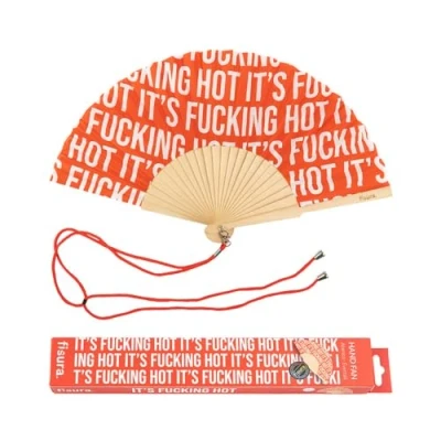 Imagen de Fisura Abanico original con mensaje “f*cking hot. de madera moderno y gracioso. rojo patrón. cuelga abanico. 42,5 x 23 cm.