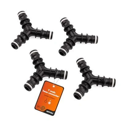 Imagen de Mivos 4 conectores de manguera en Y para conectar mangueras agua, conector derivación manguera, distribuidor jardín, fabricado un 90% plástico reciclado