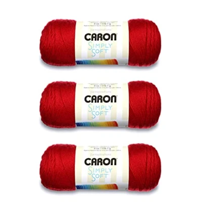 Imagen de Caron Simply Soft Hilo rojo cosecha, paquete de 3 unidades 6 onzas, acrílico, 4 medianos (peinado), 315 yardas, tejido/ganchillo