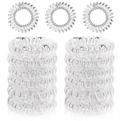 Imagen de 12 Piezas Espiral pelo Lazos,Espiral Corbatas en Pelo,Gomas de Espiral, Cintas para el Cabello cable teléfono,Gomas del Elásticas,No Daño Accesorio (Transparencia）