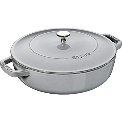 Imagen de STAUB Cacerola Rustidera de Hierro Fundido Redonda, Tapa con Diseño Chistera y Sistema Autorrociado, Diámetro 28 cm, 3,7 L, Gris grafito