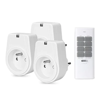Imagen de Enchufes Inalámbricos Inteligentes 3500W 12 Canales con Mando a Distancia, 3 de Radio y 1 Control Remoto para Electrodomésticos, Hasta Máx 30m, Blanco