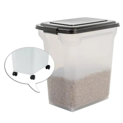 Imagen de Iris Ohyama Contenedor Pienso con ruedas, 45L/15kg, Negro, comida perro, gatos, Hermética, para Mascotas, Transparente, Pet Food Container, Dog Storage, Libre de BPA, ATS L