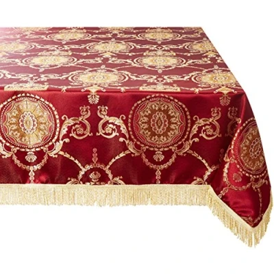 Imagen de Violet Linen Prestige Mantel con diseño de Damasco, 52 x 70 Pulgadas, Color Burdeos